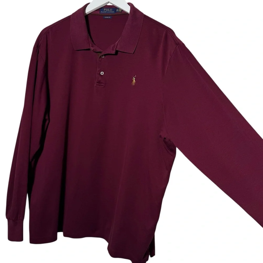 Polo Ralph Lauren Classic Fit Long Sleeve Cotton Polo Burgundy Wine Red Size XXL